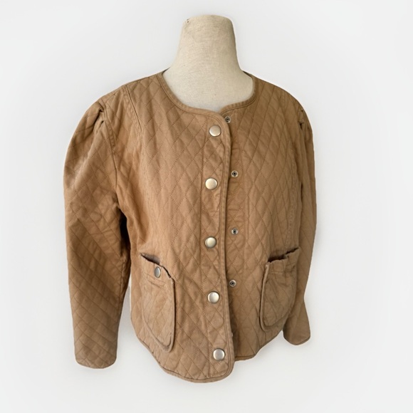 Ophelia Roe Jackets & Blazers - NWT Ophelia Roe Tan Quilted Cropped Cotton Jacket Sz 1X Fits L Snap Front